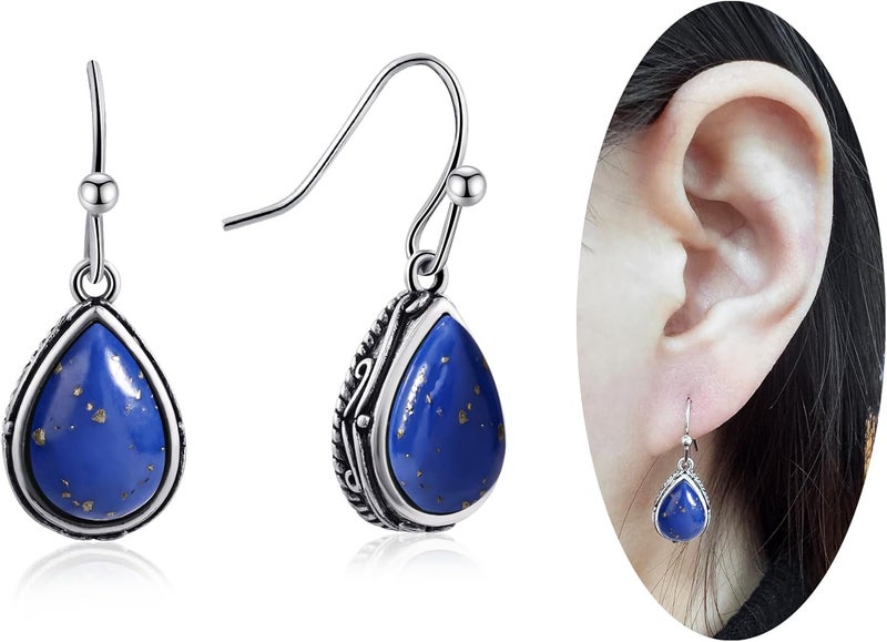 Teppdfann Store Vintage Teardrop Birthstone Dangle Earrings for Women Trendy, Gemstone Drop Earrings with Silver Hook Birthstone Jewelry for Christmas Gift - Image 1